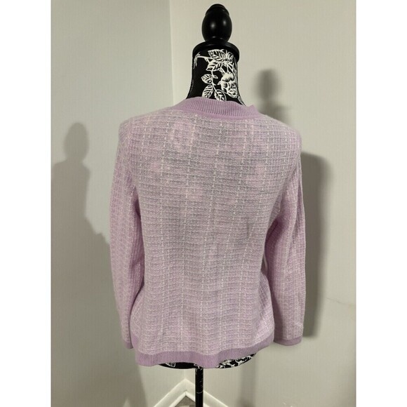BLOOMINGDALES Purple Pink Pearl Buttons 2-Ply Cashmere Jacket Cardigan Medium - Picture 4 of 6